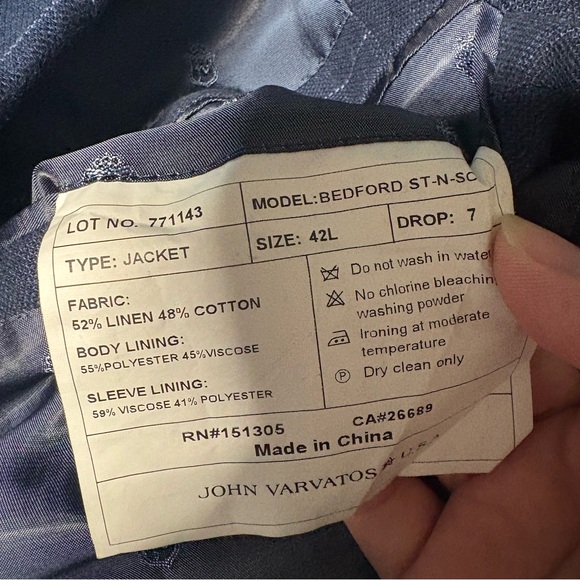 John Varvatos suit jacket blazer sports coat windowpane plaid linen navy 42L - Picture 4 of 5